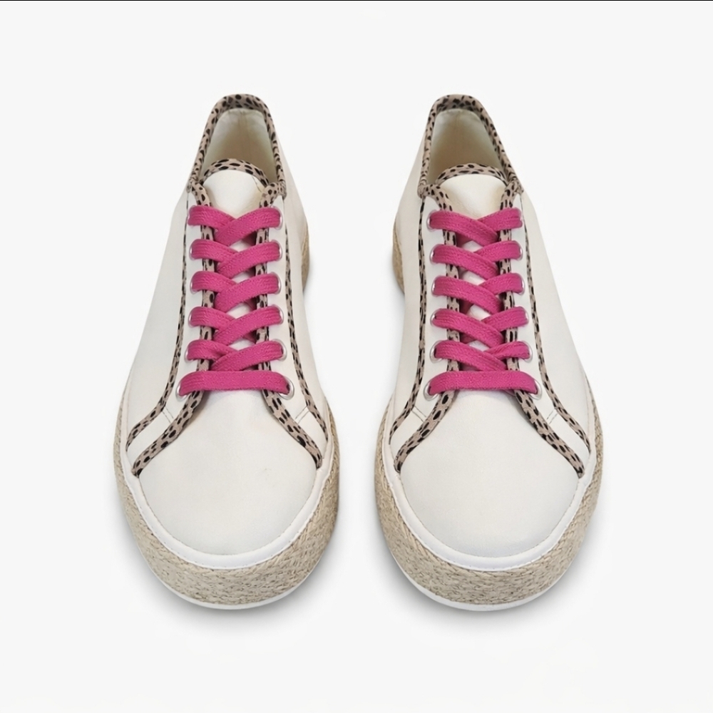 Michelle McDowell Cream Leopard Trim Braided Jute Womens Sneakers Sz 10 - Picture 1 of 11